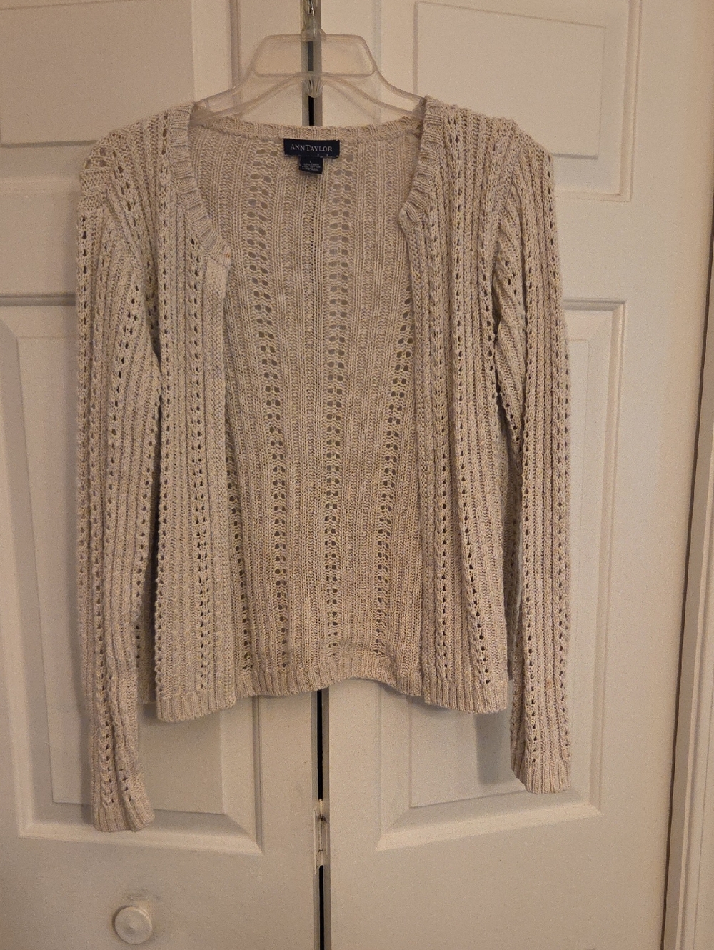 Ann Taylor Open-Knit Cream Cardigan Sweater